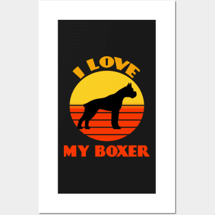 I Love My Boxer Dog Not Dog puppy Lover Cute Sunser Retro Funny Posters and Art